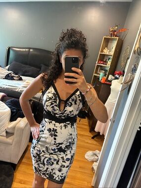 Nikibiki Black and White Floral Bodycon Mini Dress